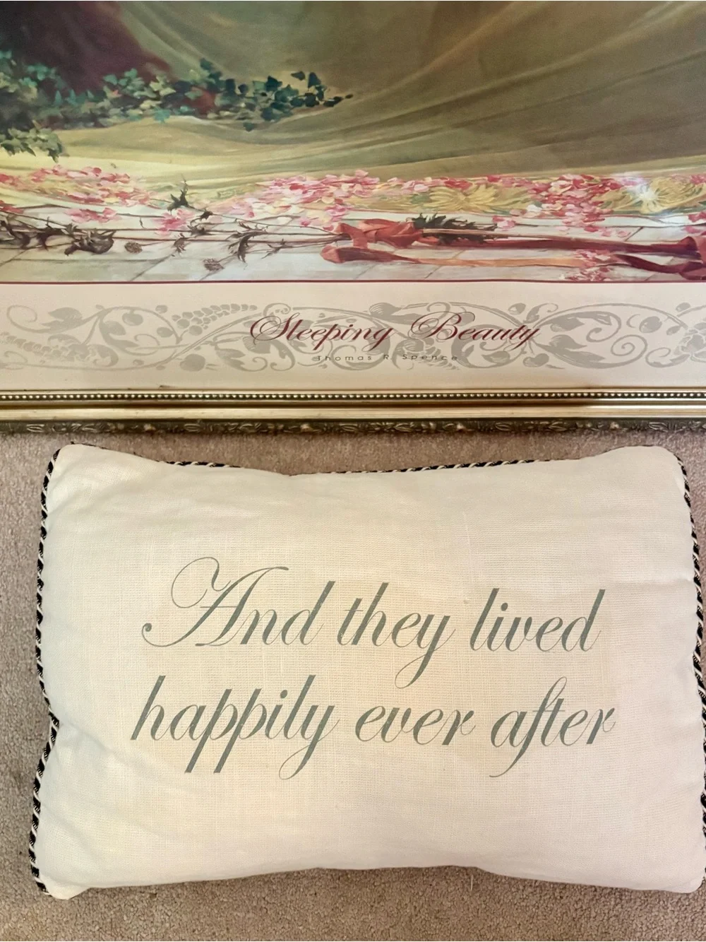 Sleeping Beauty Art Print Framed Spence + Happily Ever After Pillow PICK UP ONL